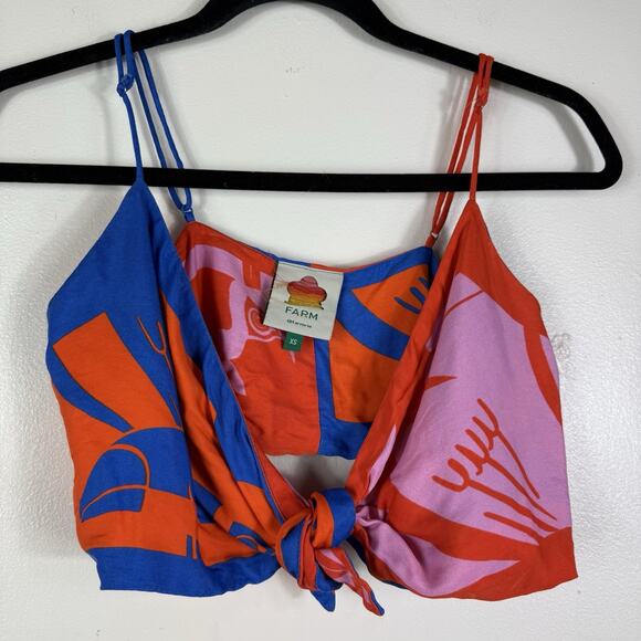 Farm Rio Tie Front Toucan Bird Crop Top Size XS Viscose Tropical Bright Vacation - Picture 1 of 10